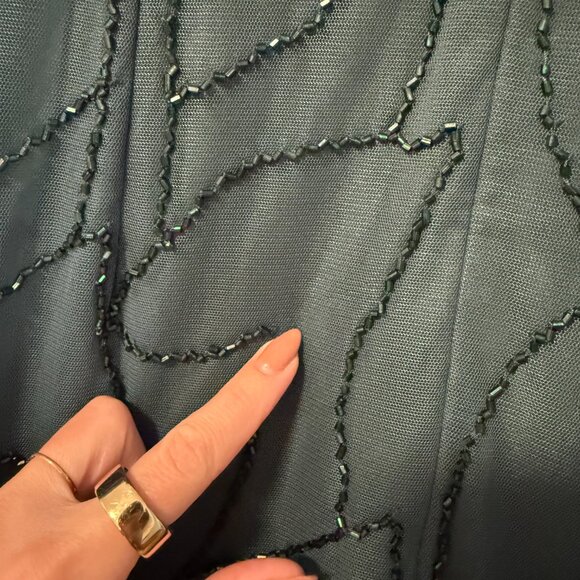 Adrianna Papell Emerald Green Beaded Blouson Sleeve Evening Gown Maxi Dress - Picture 8 of 12